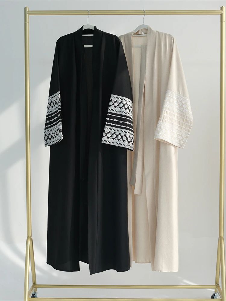 Embroidery Kebaya - Ramadan Eid Schwarz Offenen Kimono Abaya
